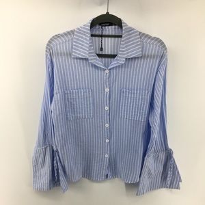 Boohoo Baby Blue & White Striped Shirt NWOT